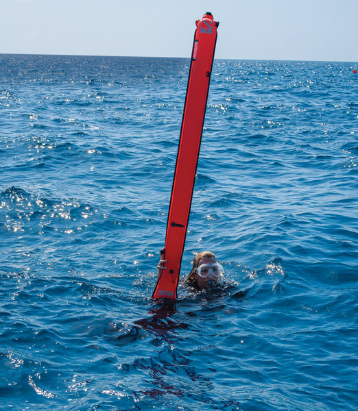 Scuba Diving Diver Below SMB Surface Marker Buoy & Dive Reel Line